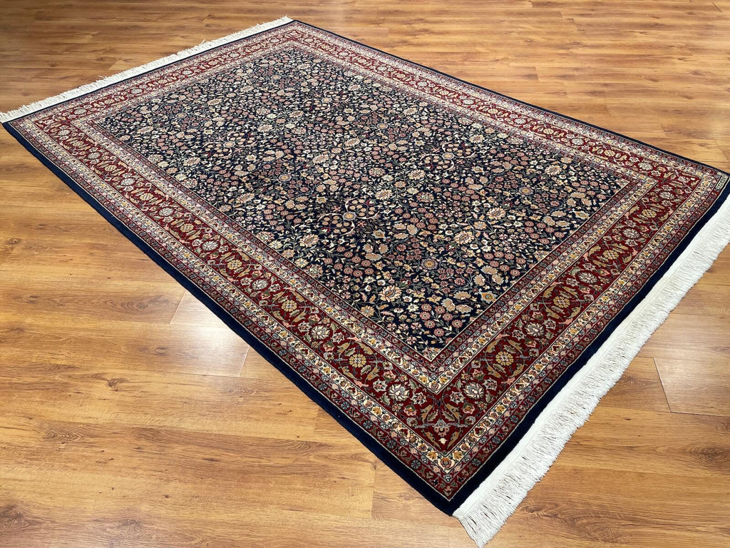 Hereke Yedidagin Cicegi Patterned Navy Handwoven Rug by Camel Carpet