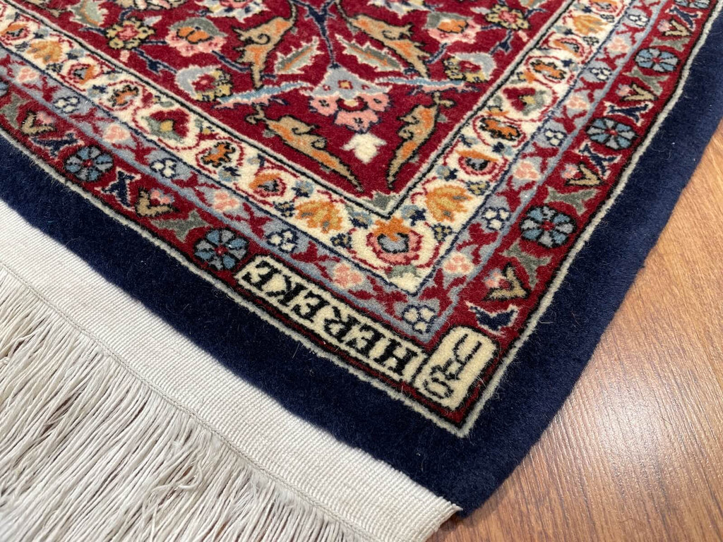 Hereke Yedidagin Cicegi Patterned Navy Handwoven Rug by Camel Carpet