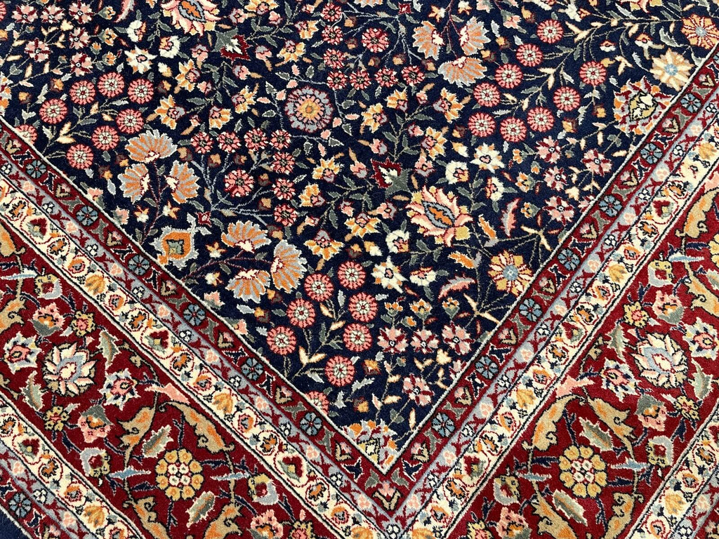 Hereke Yedidagin Cicegi Patterned Navy Handwoven Rug by Camel Carpet