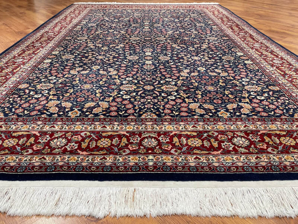 Hereke Yedidagin Cicegi Patterned Navy Handwoven Rug by Camel Carpet