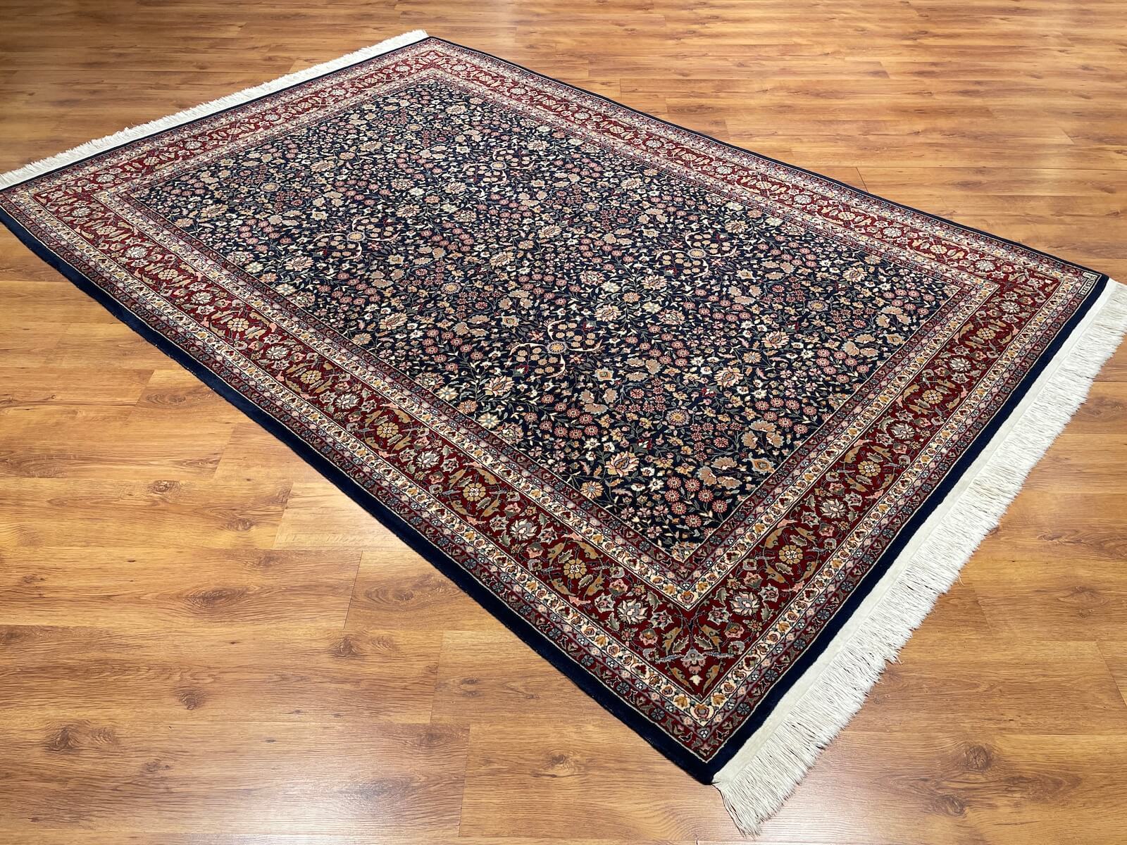 Hereke Yedidagin Cicegi Patterned Navy Handwoven Rug by Camel Carpet