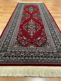 Hereke Madalyon Patterned Bordo Handwoven Runner Rug by Camel Carpet
