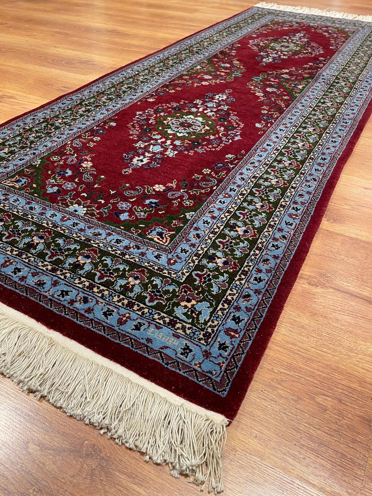 Hereke Madalyon Patterned Bordo Handwoven Runner Rug by Camel Carpet