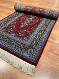 Hereke Madalyon Patterned Bordo Handwoven Runner Rug by Camel Carpet