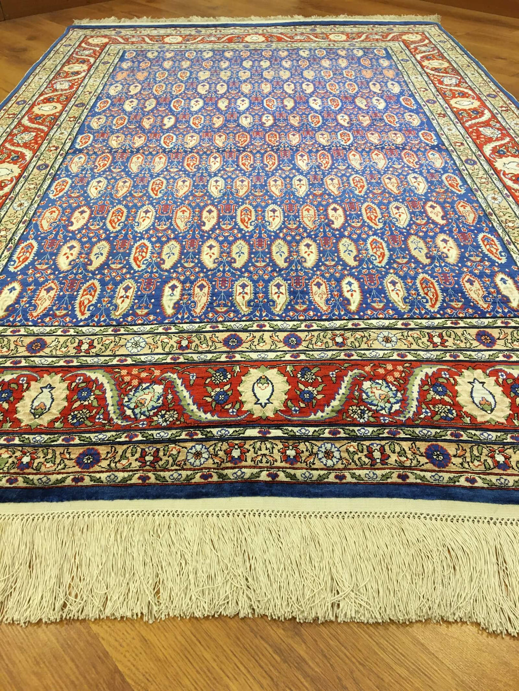 Hereke Pure Silk Almond Pattern Patterned Handwoven Rug – 083381 by Camel Carpet