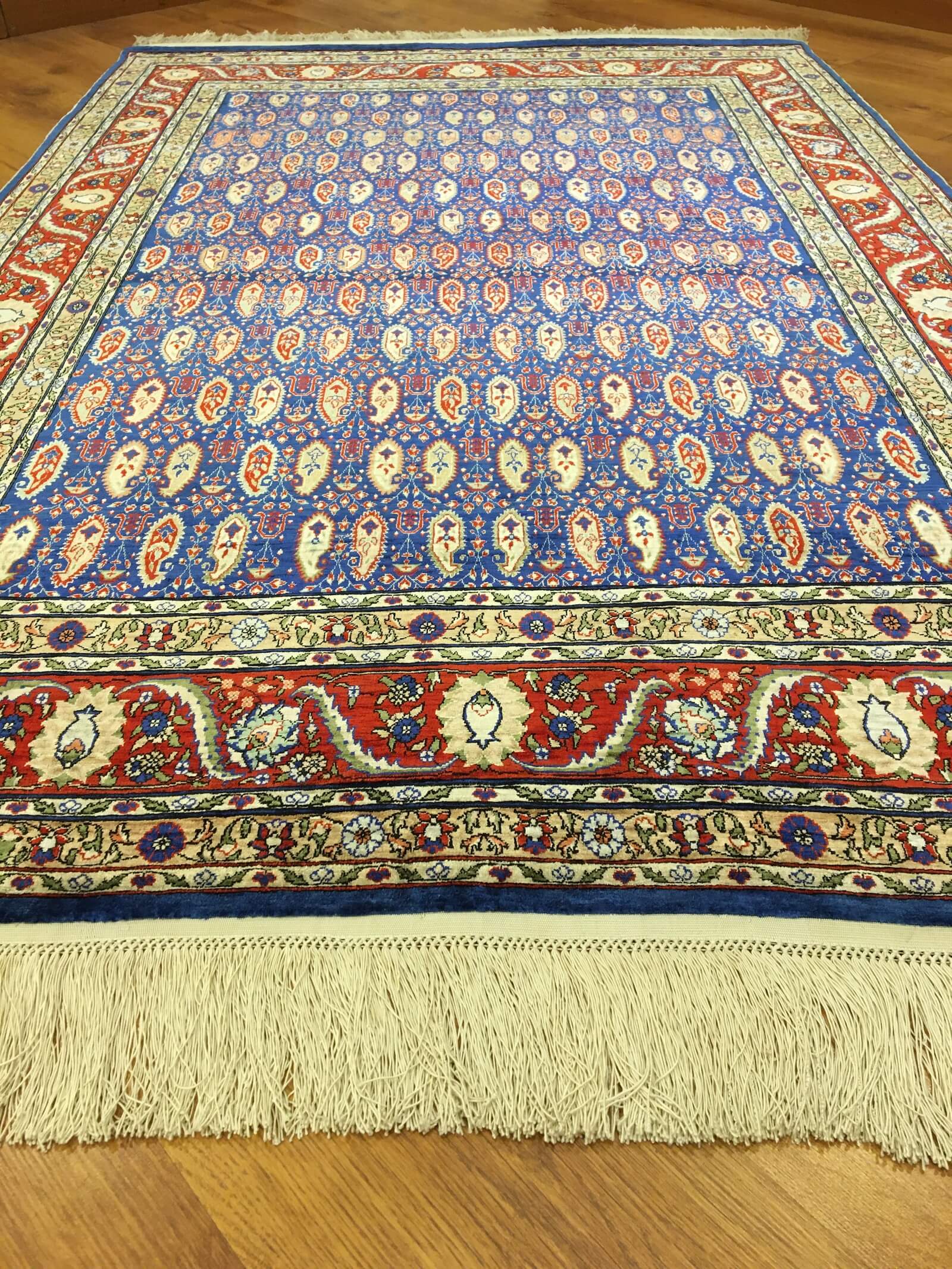 Hereke Pure Silk Almond Pattern Patterned Handwoven Rug – 083381 by Camel Carpet