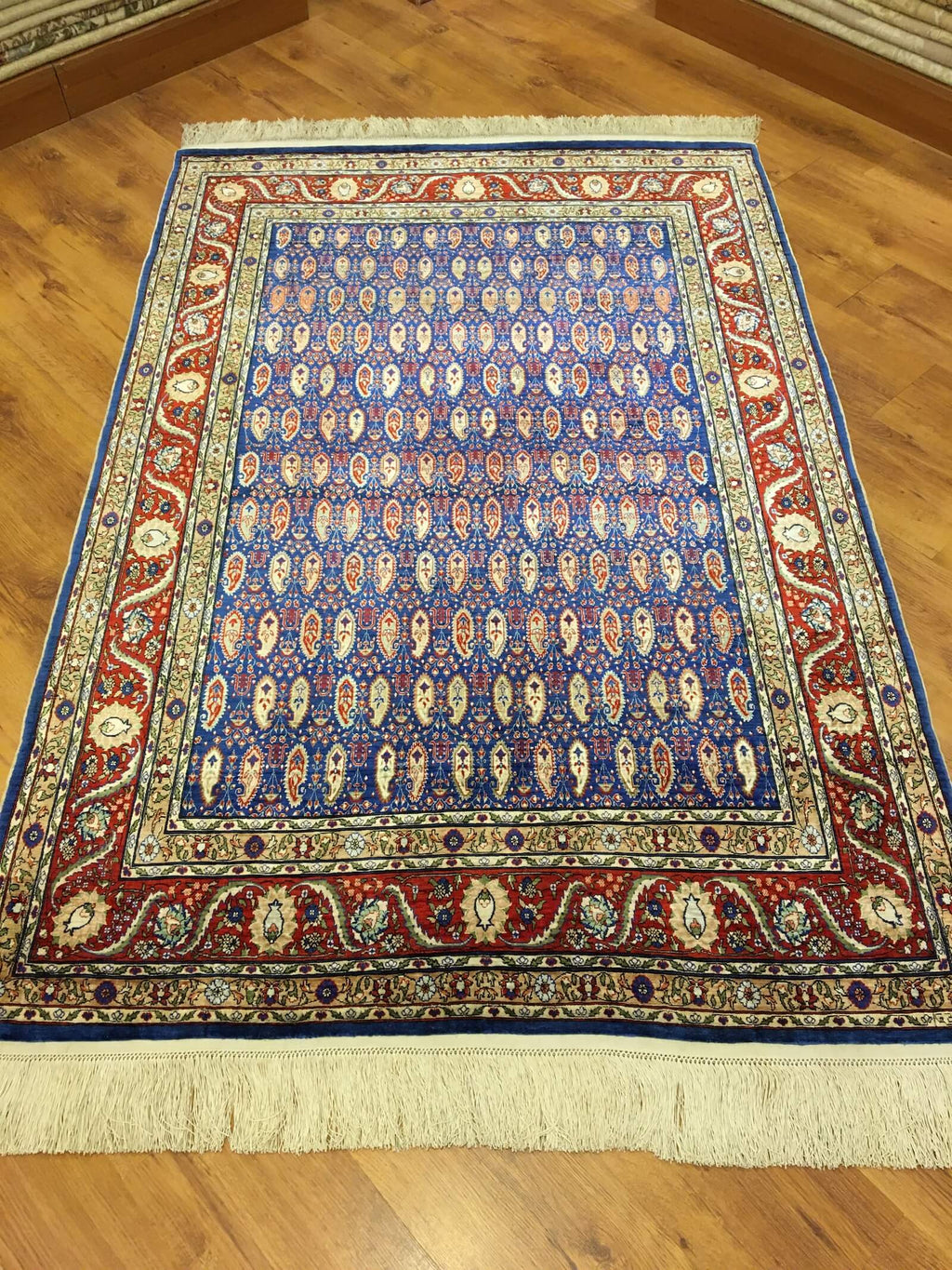 Hereke Pure Silk Almond Pattern Patterned Handwoven Rug – 083381 by Camel Carpet