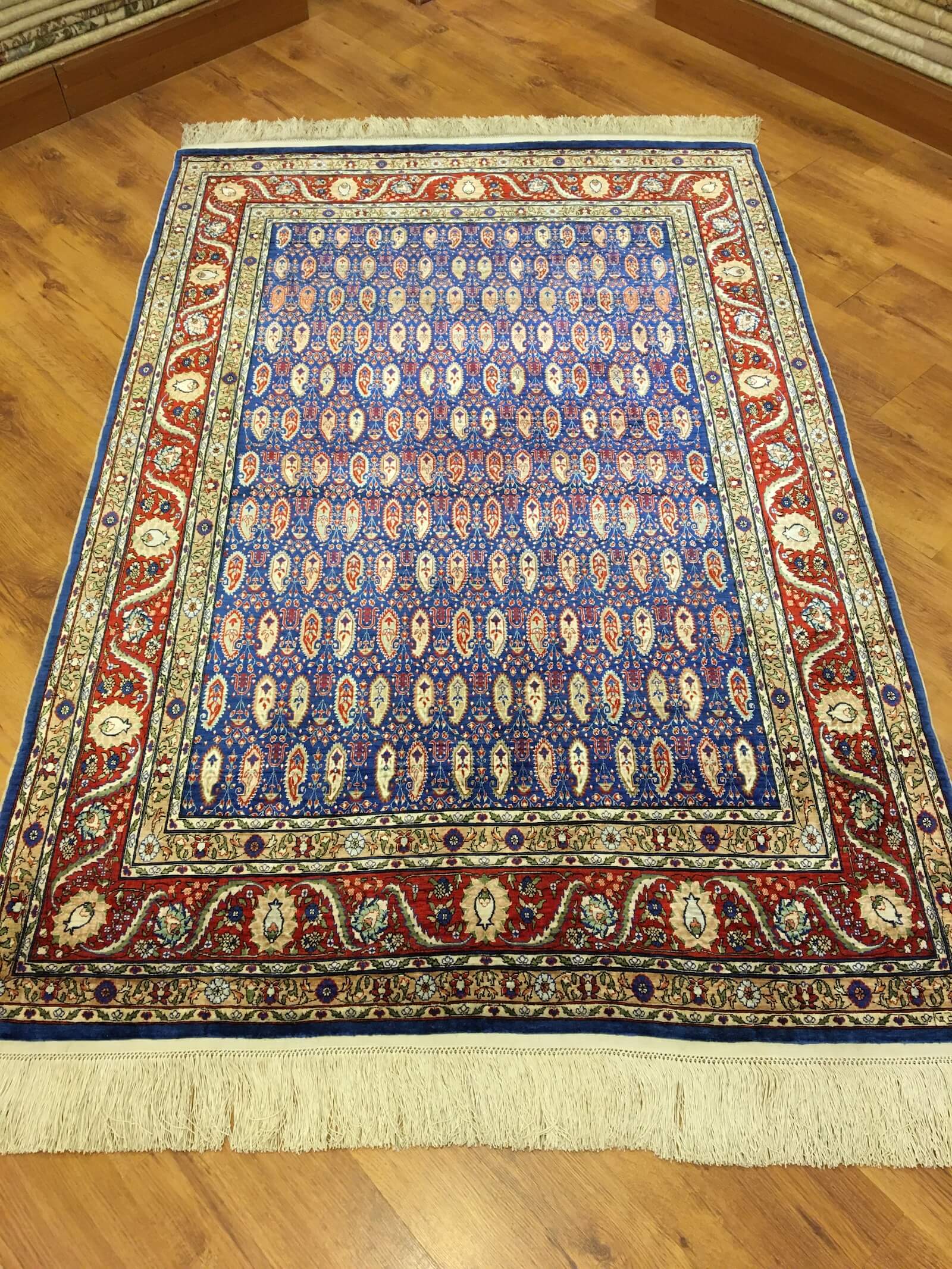 Hereke Pure Silk Almond Pattern Patterned Handwoven Rug – 083381 by Camel Carpet