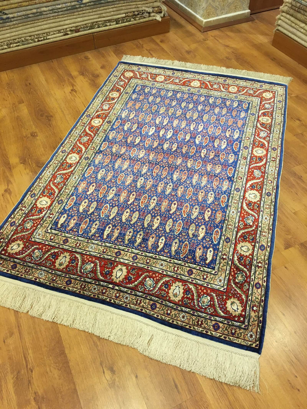 Hereke Pure Silk Almond Pattern Patterned Handwoven Rug – 083381 by Camel Carpet
