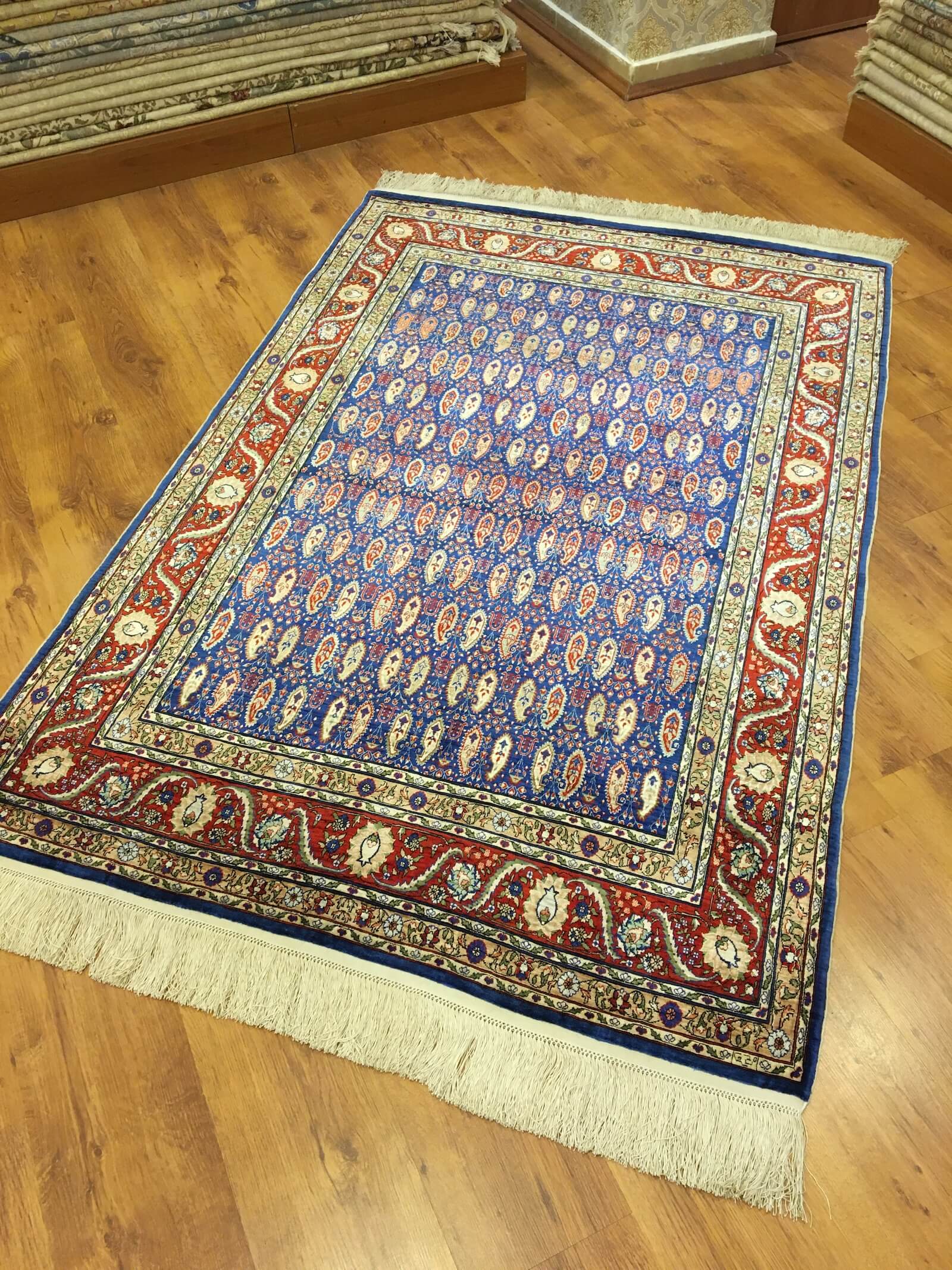 Hereke Pure Silk Almond Pattern Patterned Handwoven Rug – 083381 by Camel Carpet