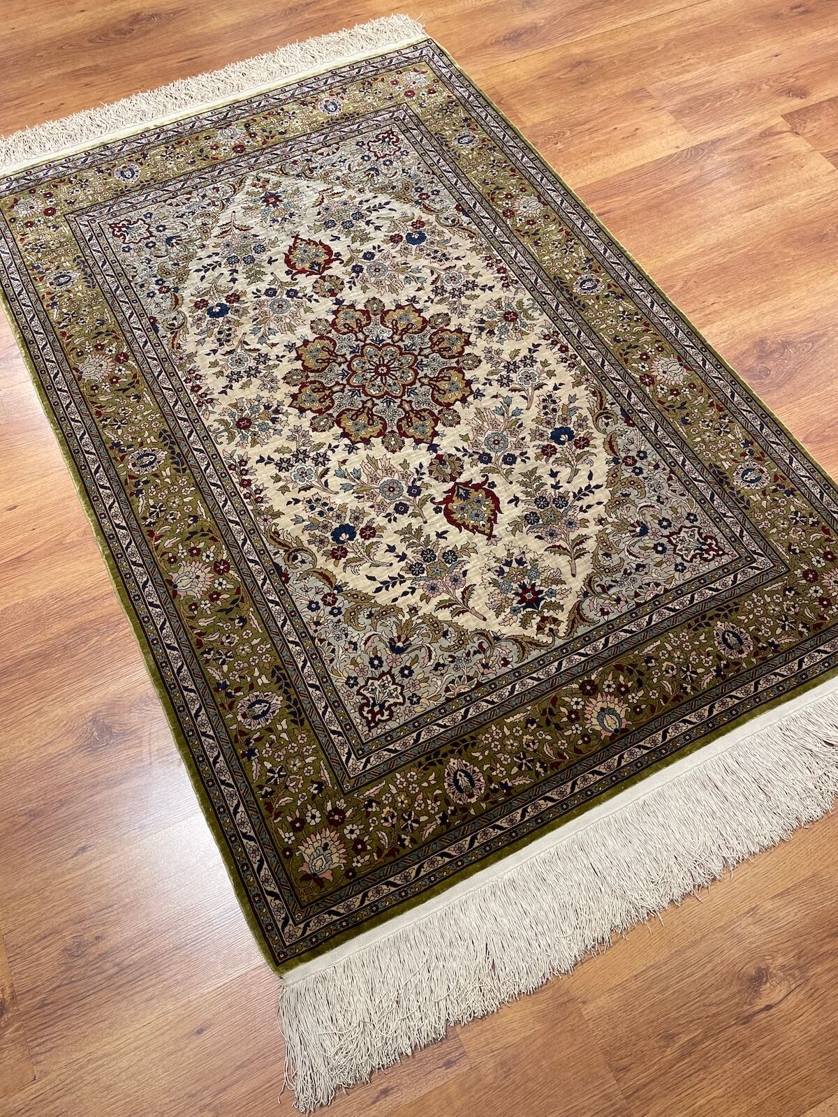 Hereke Pure Silk Madalyon Patterned Handwoven Rug – 101X151 by Camel Carpet