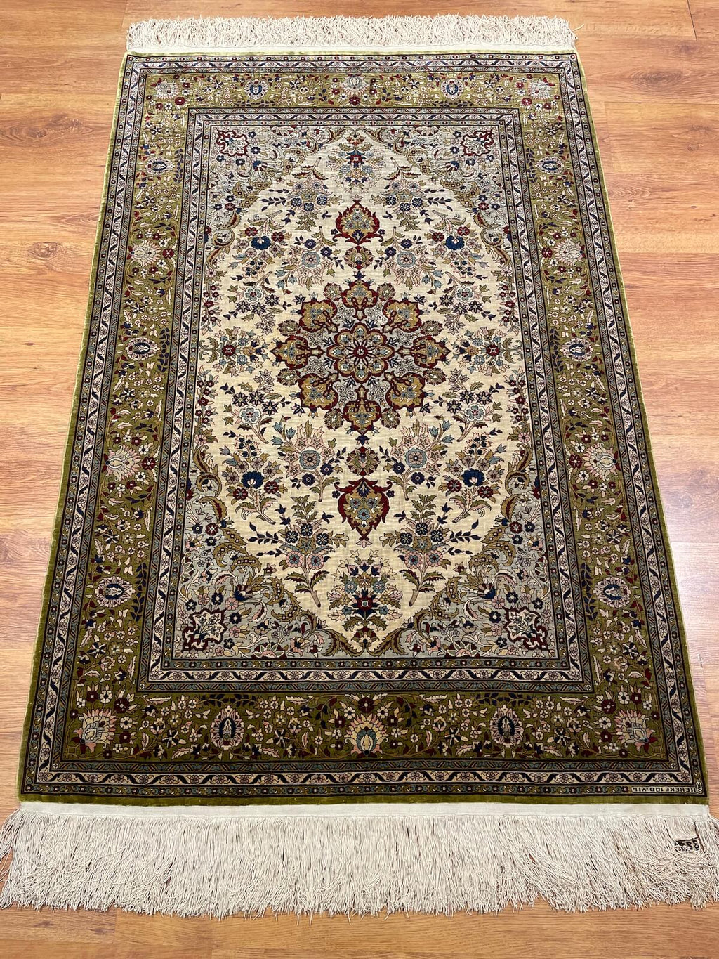 Hereke Pure Silk Madalyon Patterned Handwoven Rug – 101X151 by Camel Carpet