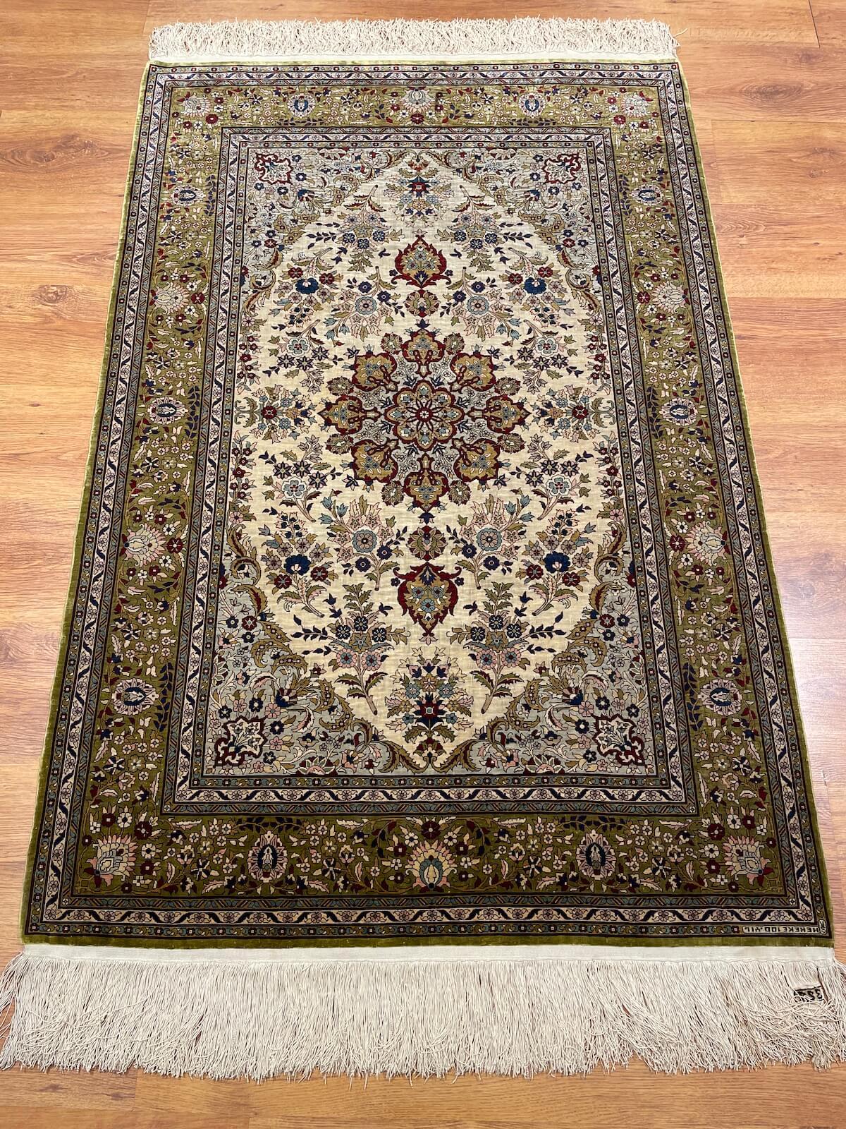 Hereke Pure Silk Madalyon Patterned Handwoven Rug – 101X151 by Camel Carpet