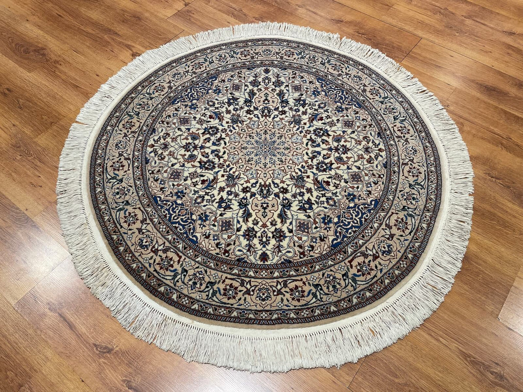 Iran Nain Handwoven Round Rug – 122X122 by Camel Carpet