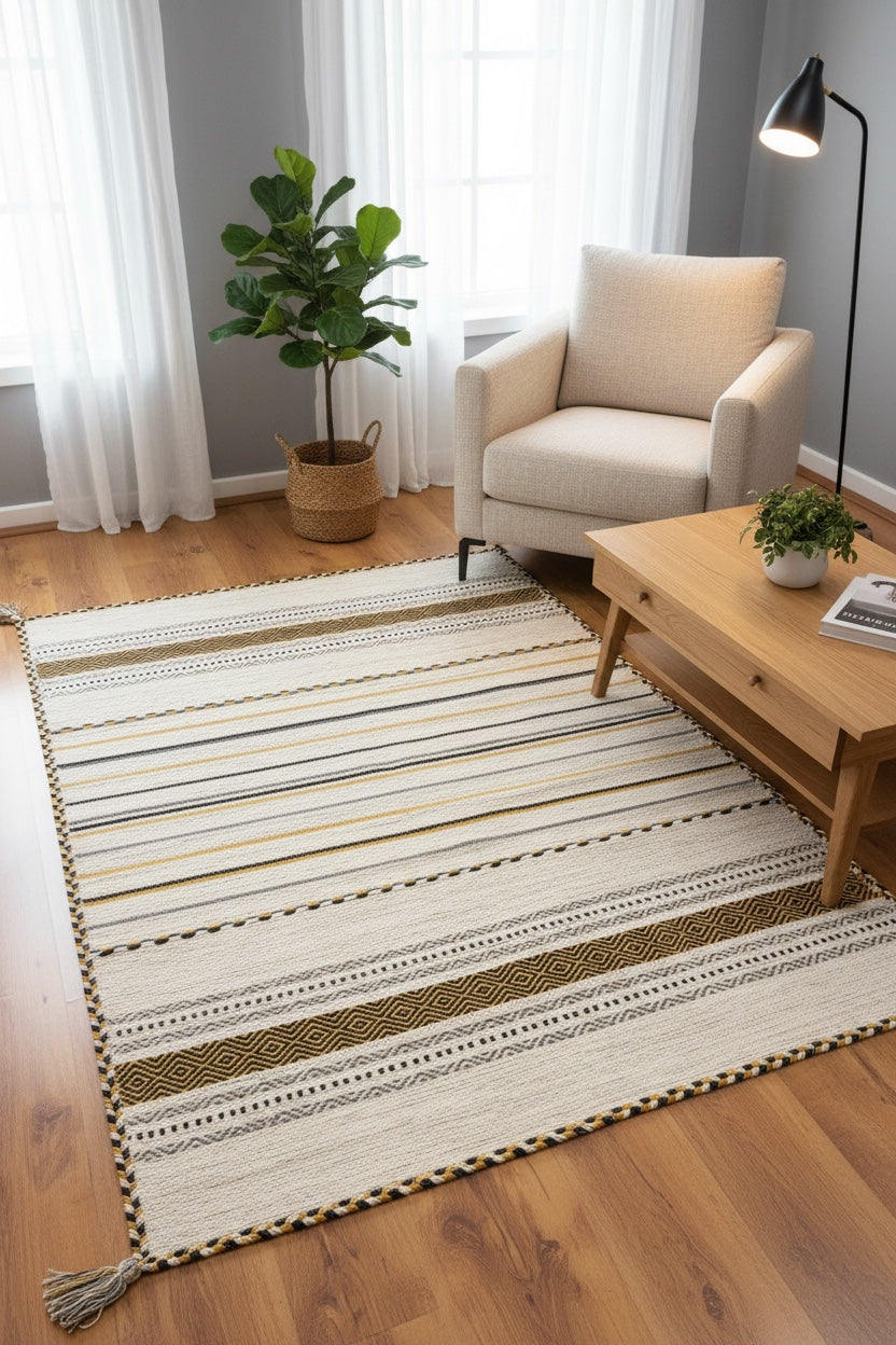 Iskandinav Kilim 03 Fildisi – 120X180 by Camel Carpet