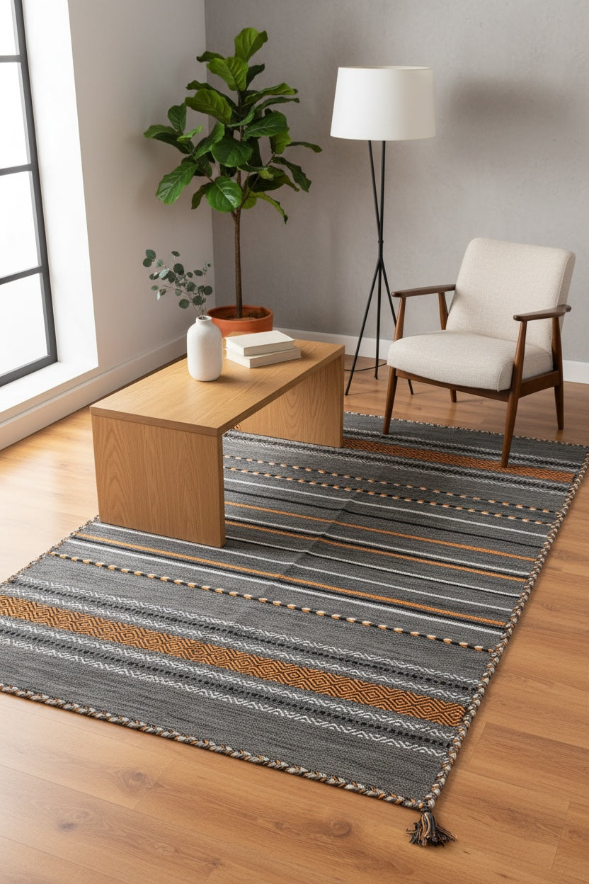 Iskandinav Kilim 03 Koyu Gray – 120X180 by Camel Carpet