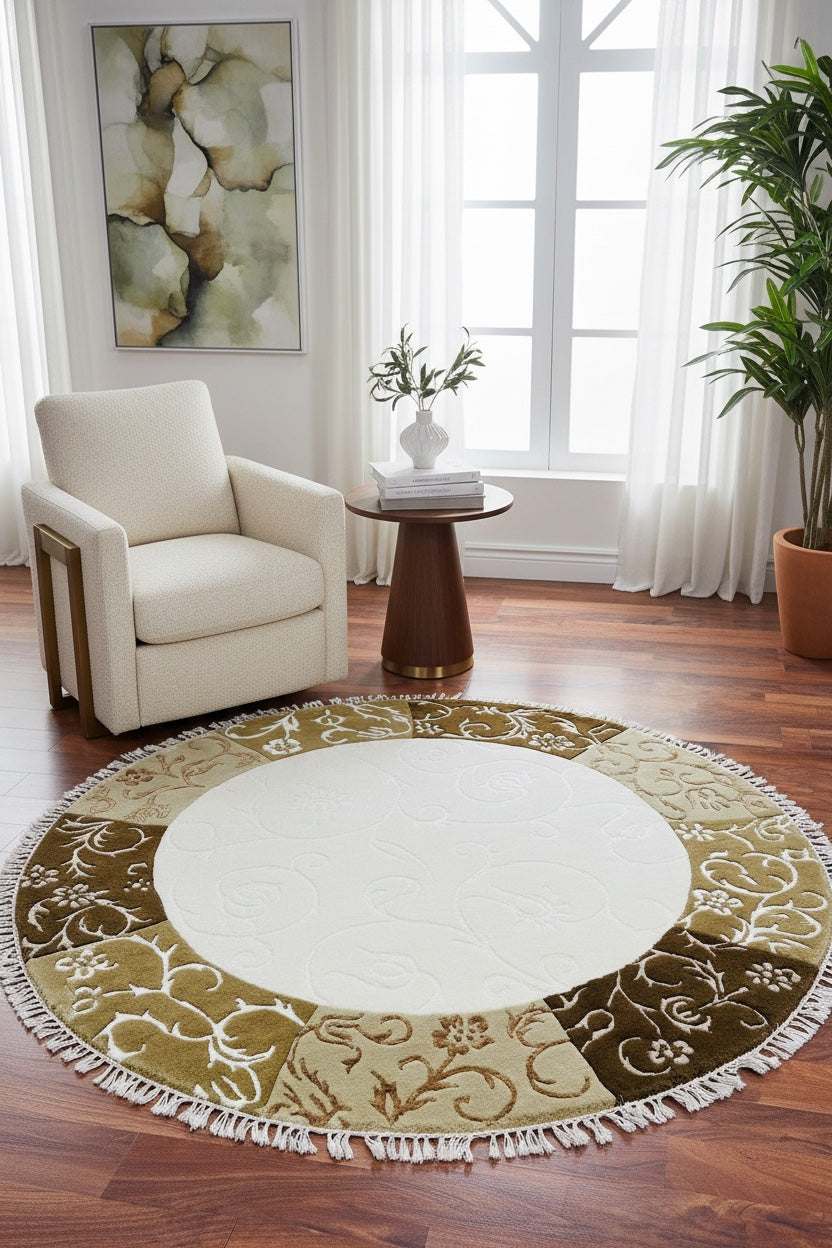 Kaftan Series Nepal Handwoven Round Rug by Camel Carpet
