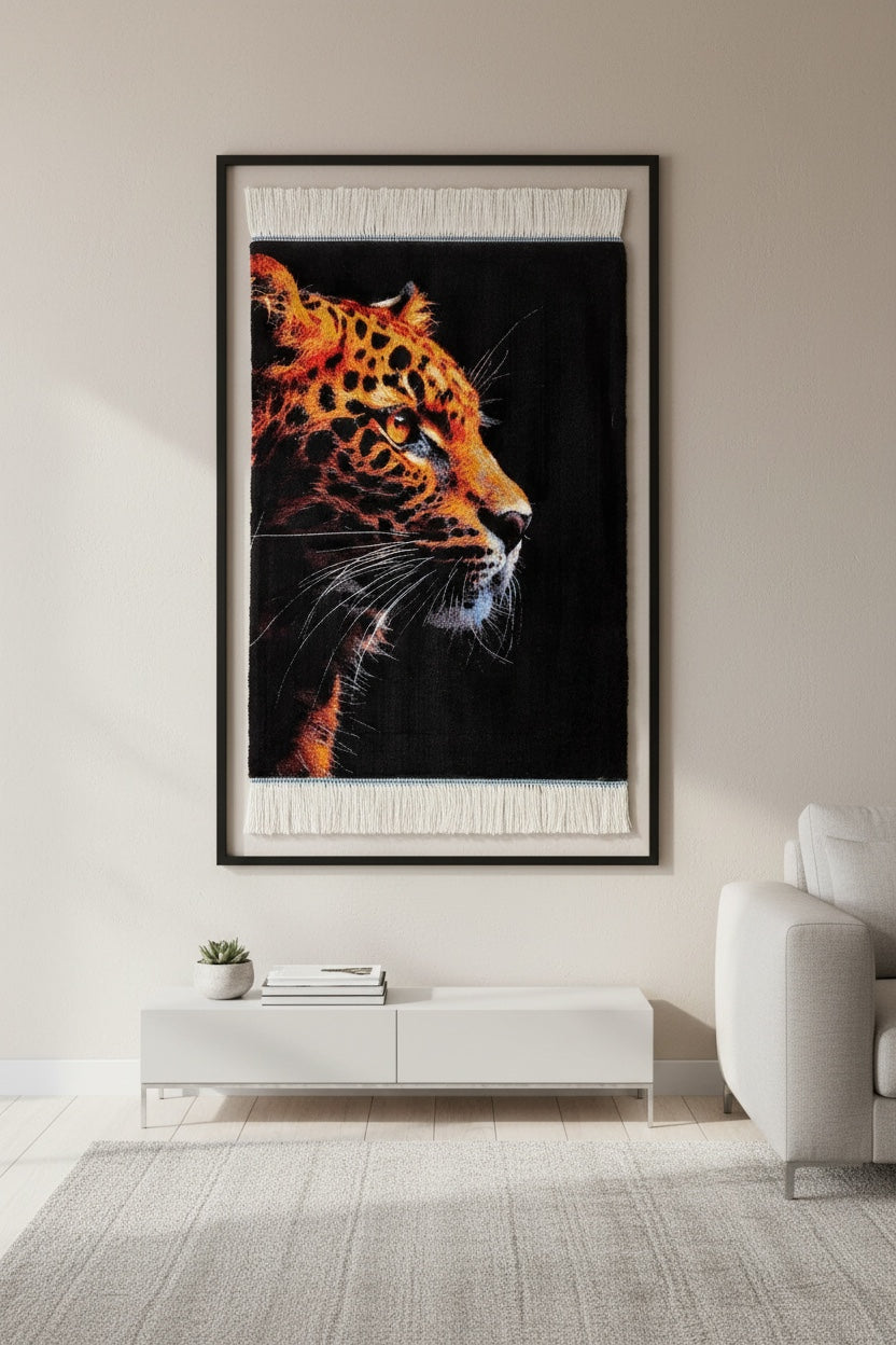Leopar Patterned Tablo Bamboo Rug by Camel Carpet
