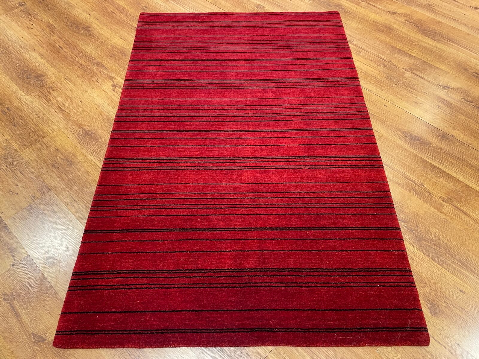 Lori Handwoven Red Cizgili Wool Rug by Camel Carpet