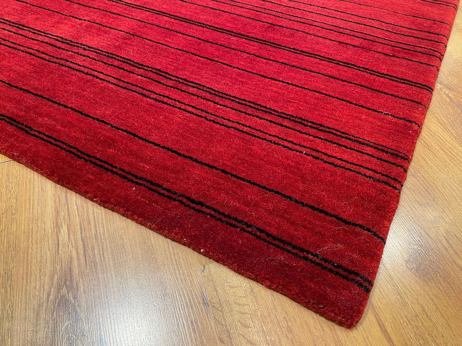 Lori Handwoven Red Cizgili Wool Rug by Camel Carpet