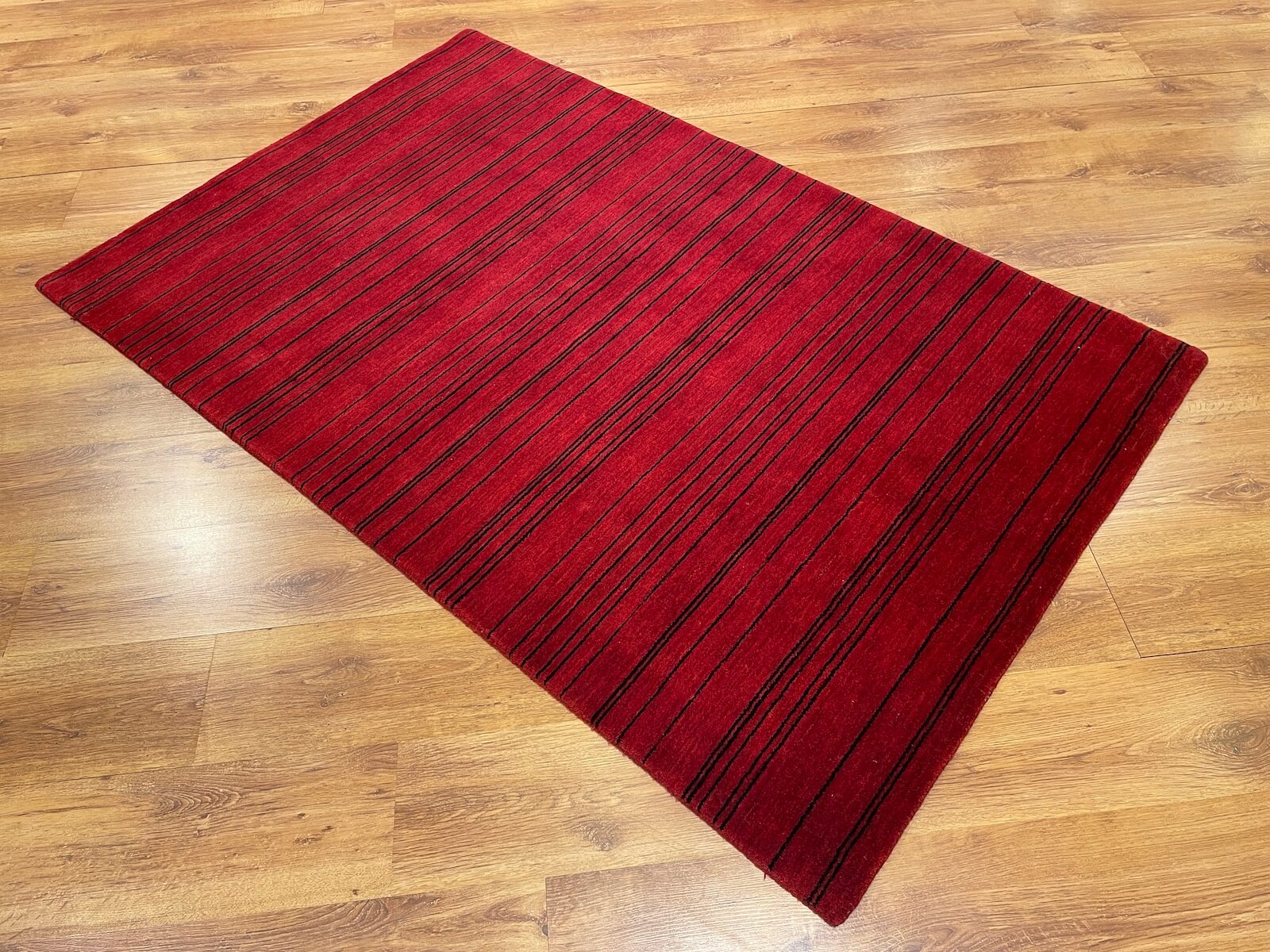 Lori Handwoven Red Cizgili Wool Rug by Camel Carpet
