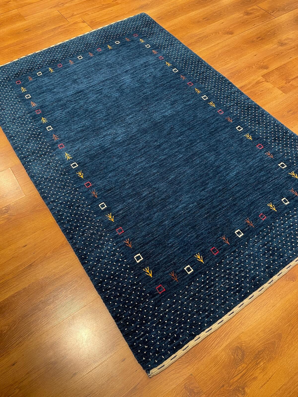 Lori Handwoven Navy Wool Rug by Camel Carpet
