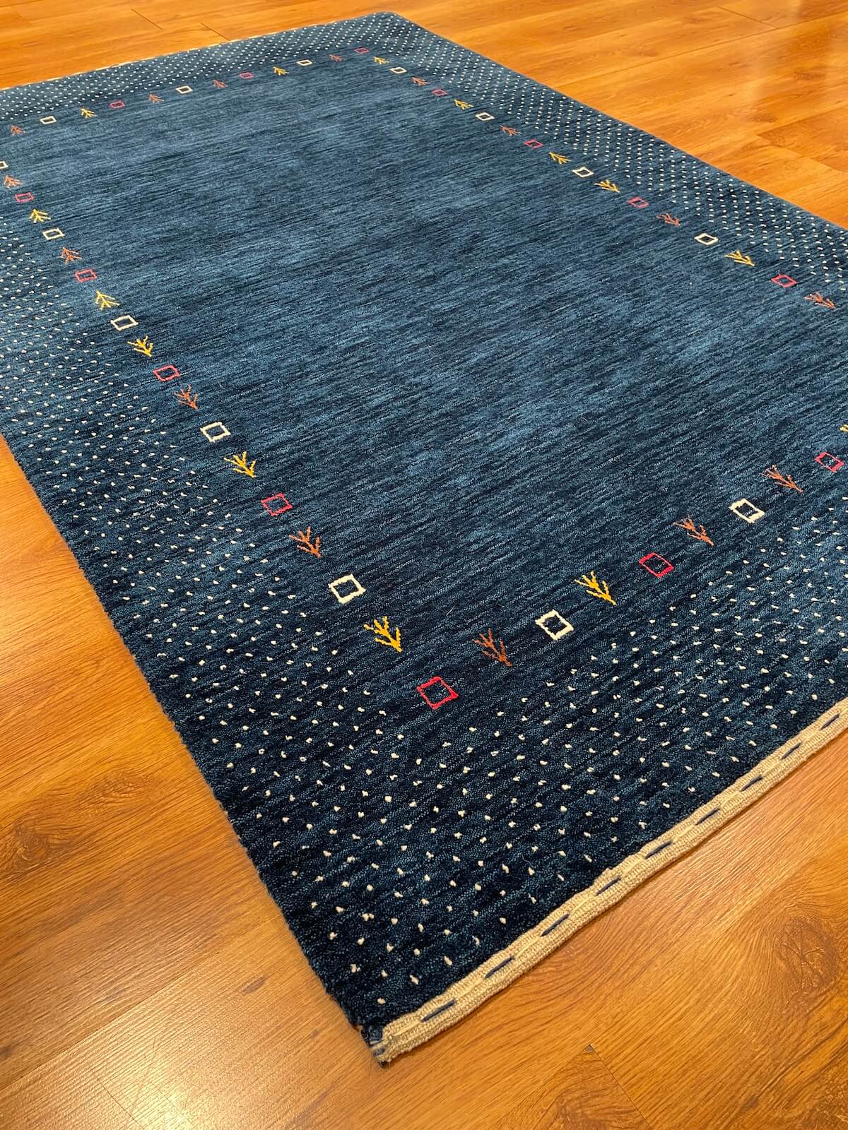 Lori Handwoven Navy Wool Rug by Camel Carpet