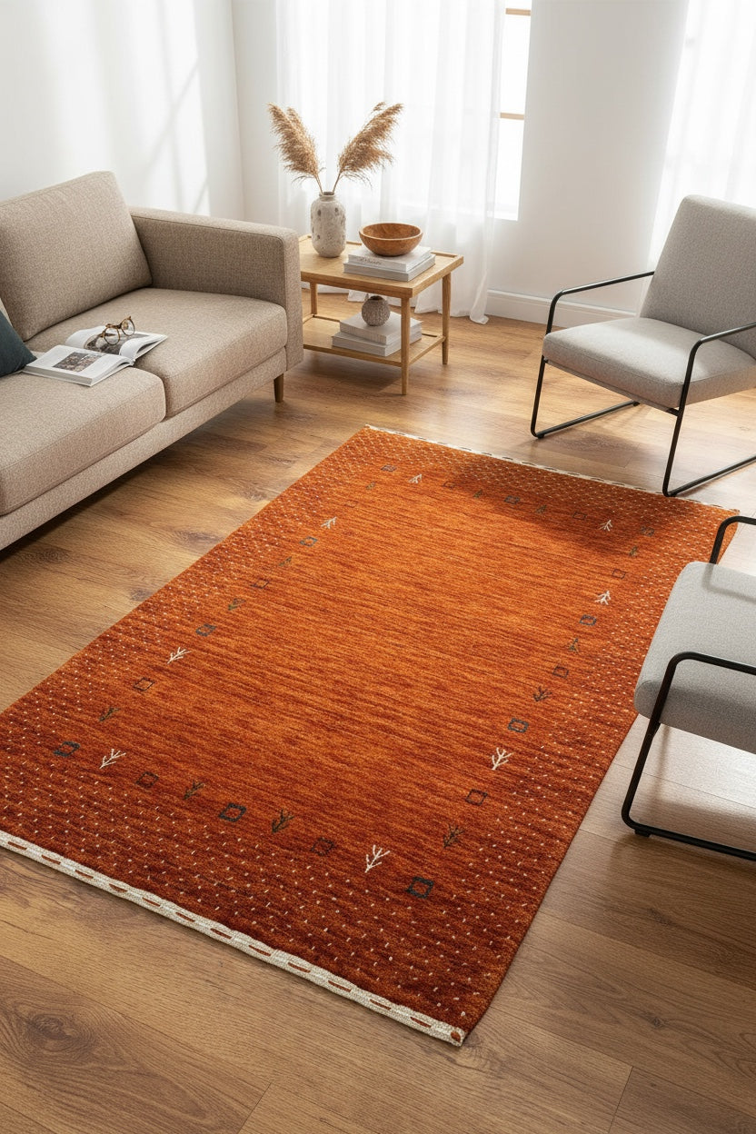 Lori Handwoven Orange Wool Rug by Camel Carpet