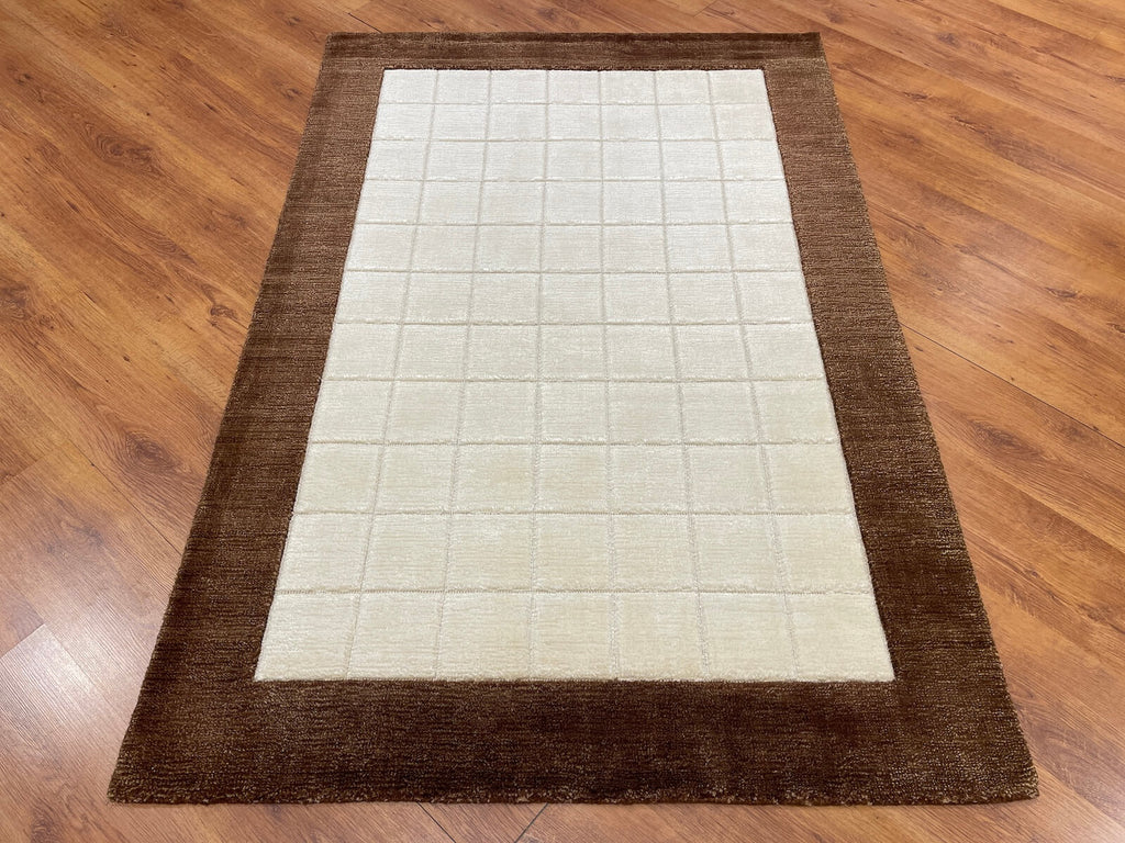 Lori Handwoven Cream Brown Wool Rug by Camel Carpet