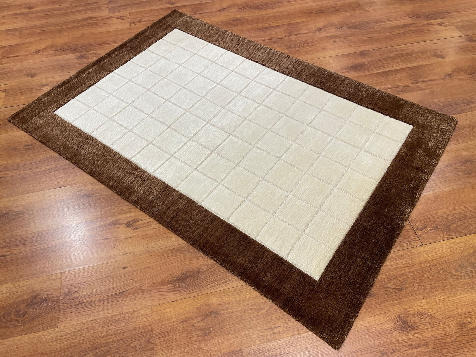 Lori Handwoven Cream Brown Wool Rug by Camel Carpet