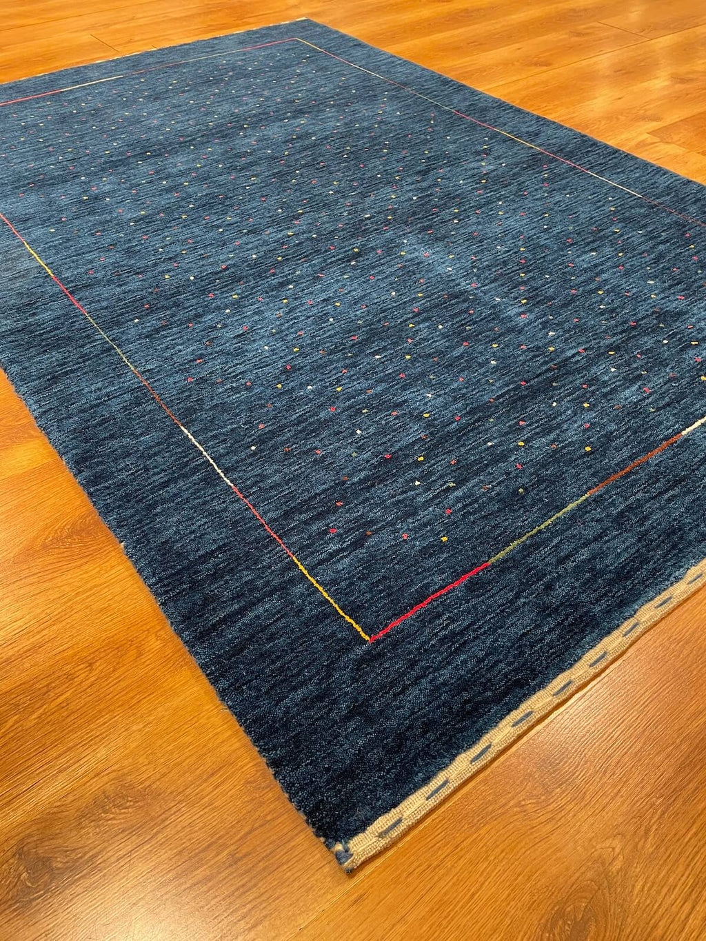 Lori Handwoven Navy Wool Rug by Camel Carpet