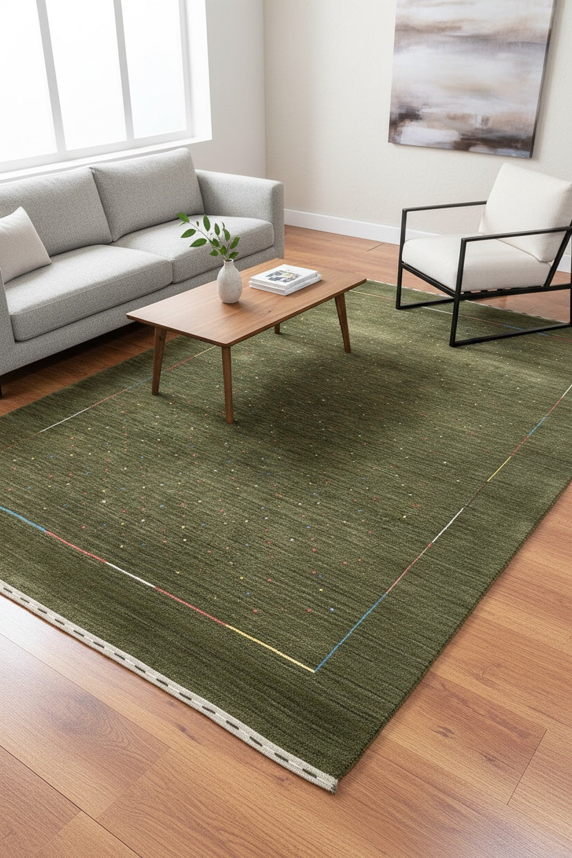 Lori Handwoven Green Wool Rug by Camel Carpet
