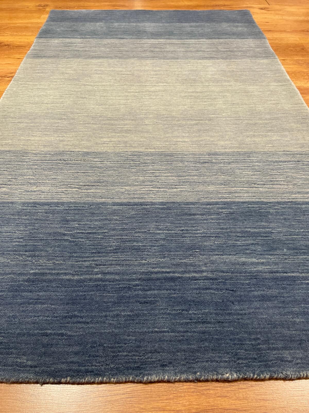 Lori Handwoven Cream Blue Wool Rug by Camel Carpet