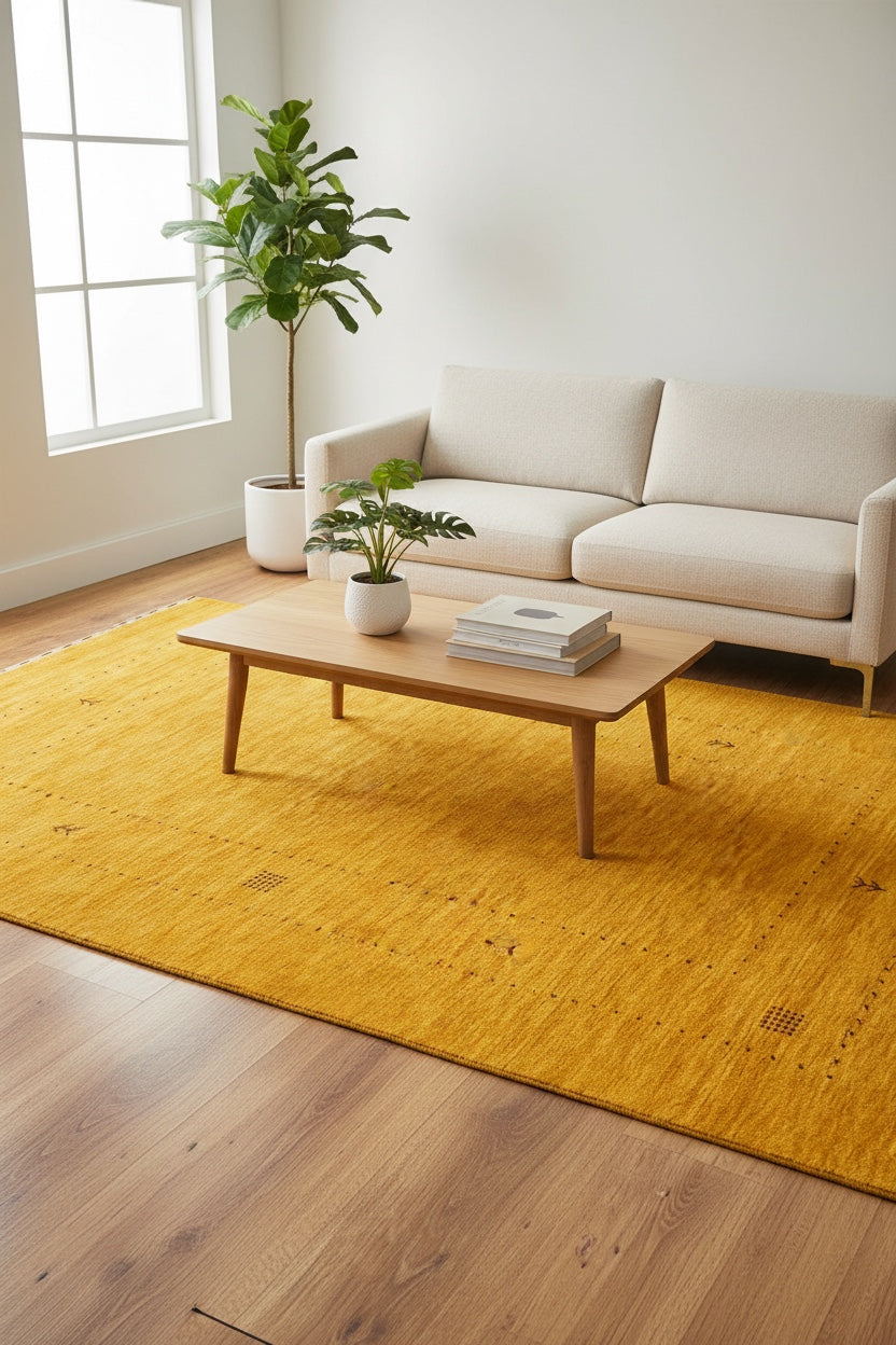 Lori Handwoven Yellow Wool Rug – 123X180 by Camel Carpet