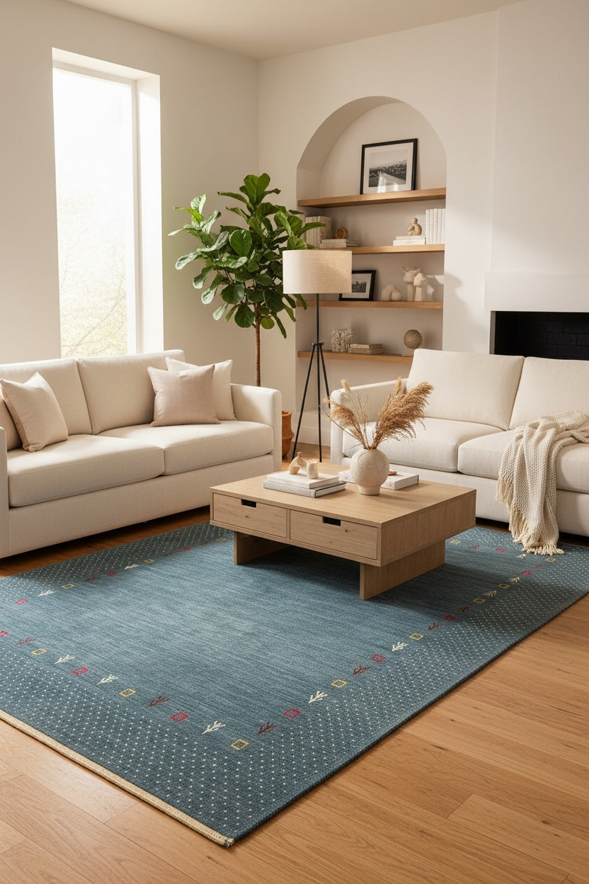 Lori Handwoven Blue Wool Rug – 122X184 by Camel Carpet