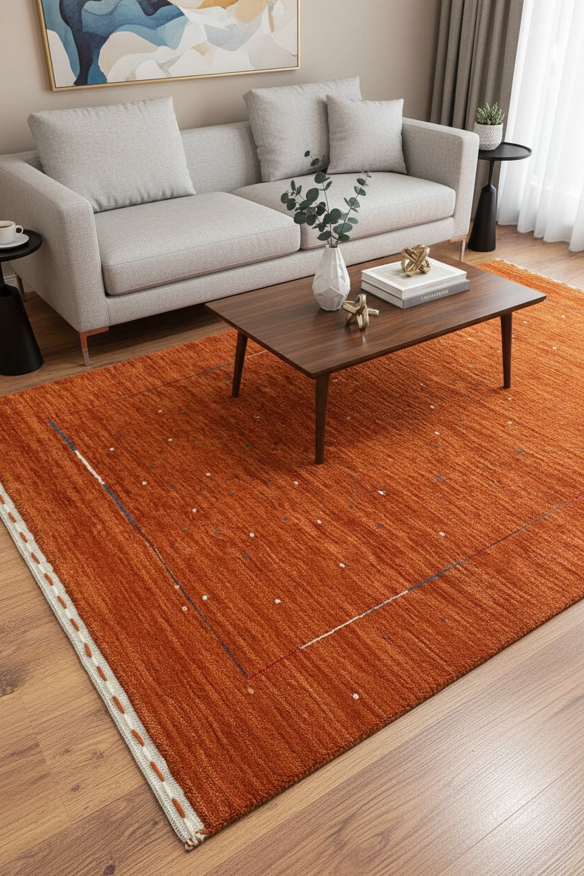 Lori Handwoven Orange Wool Rug by Camel Carpet