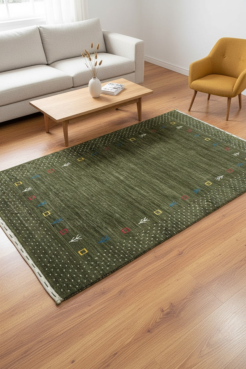 Lori Handwoven Green Wool Rug by Camel Carpet
