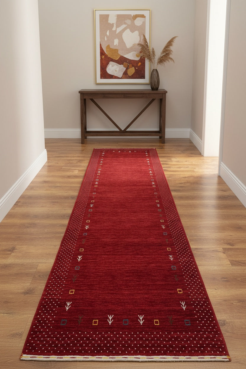 Lori Handwoven Red Wool Runner Rug by Camel Carpet