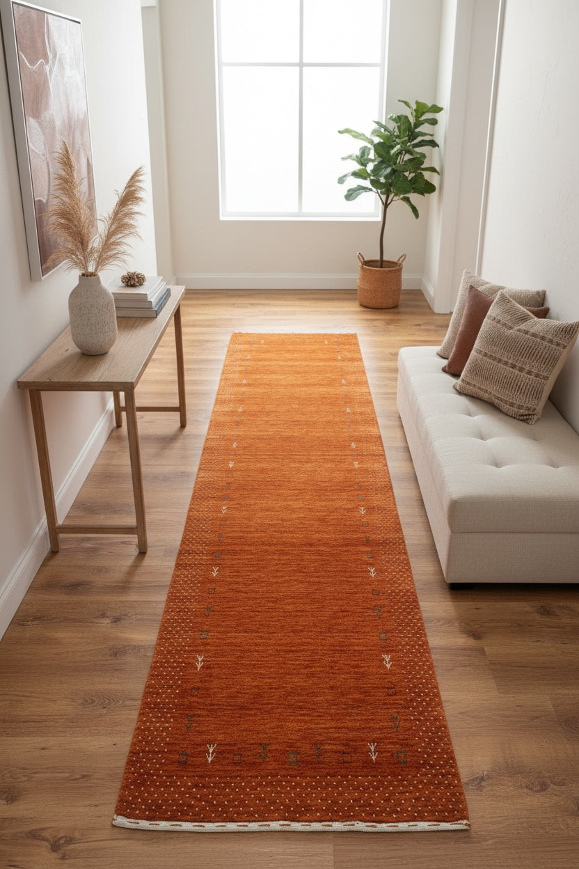 Lori Handwoven Orange Wool Runner Rug by Camel Carpet