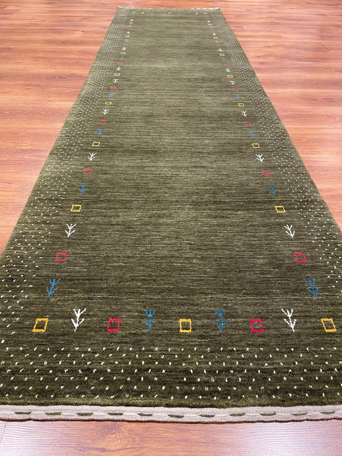 Lori Handwoven Green Wool Runner Rug by Camel Carpet