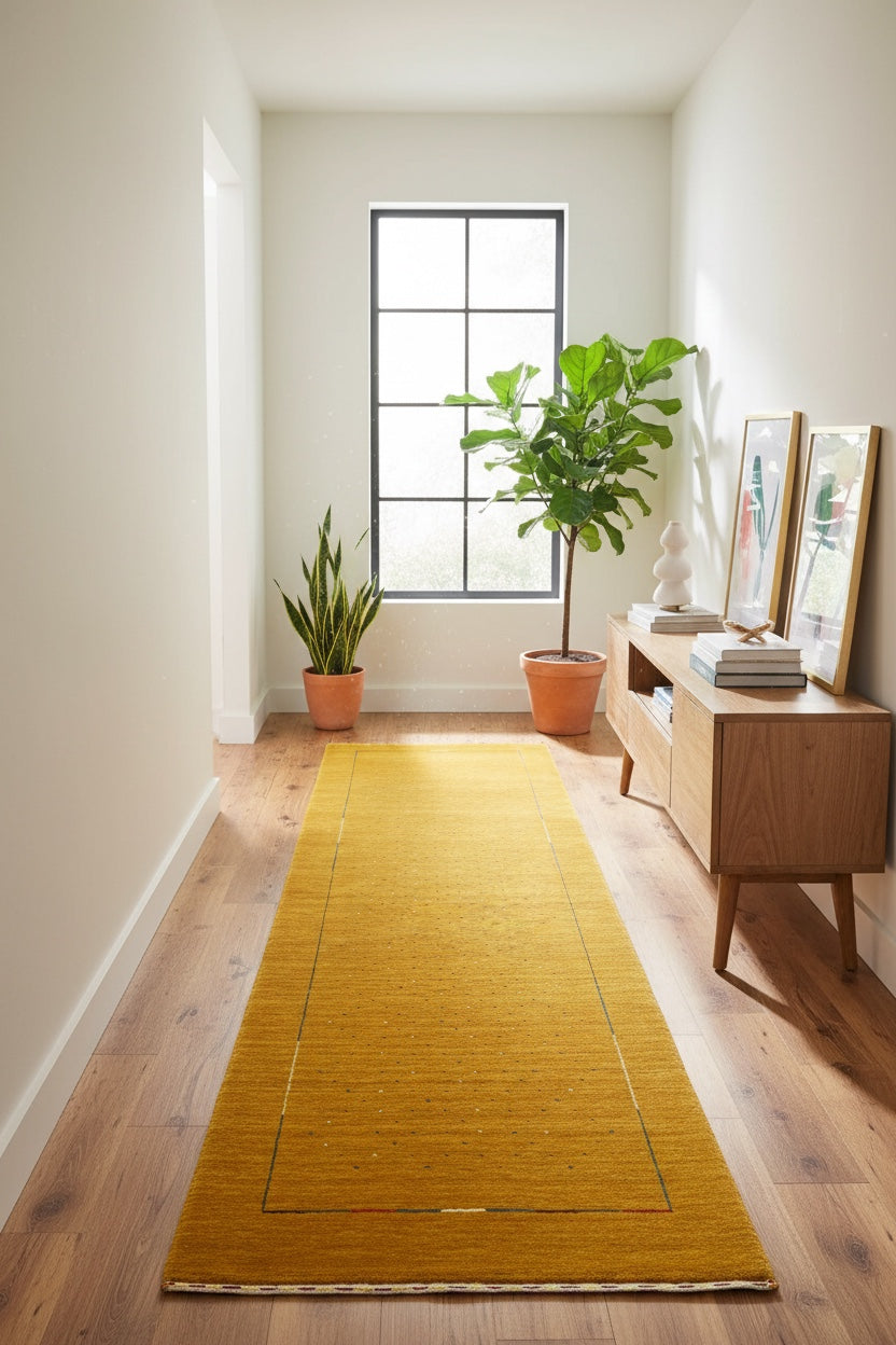 Lori Handwoven Yellow Wool Runner Rug by Camel Carpet
