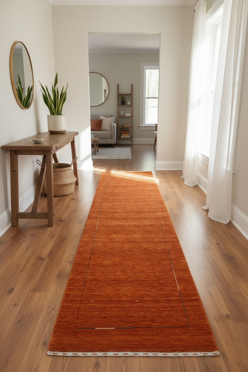 Lori Handwoven Orange Wool Runner Rug by Camel Carpet
