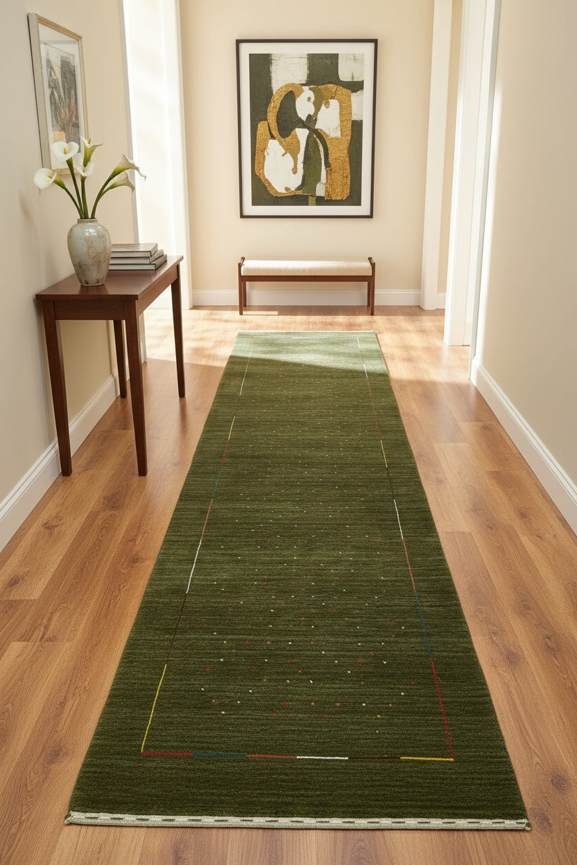 Lori Handwoven Green Wool Runner Rug by Camel Carpet