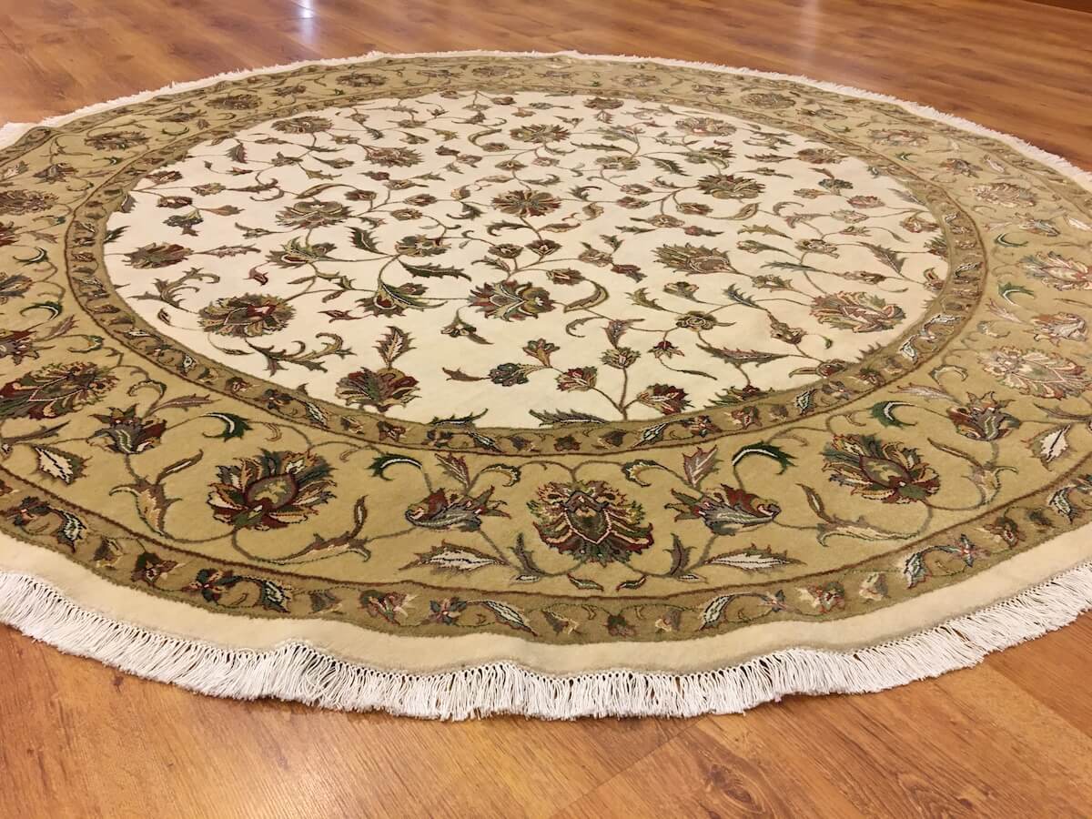 Nazende Silk-Blend Usak Handwoven Round Rug – 205X205 by Camel Carpet