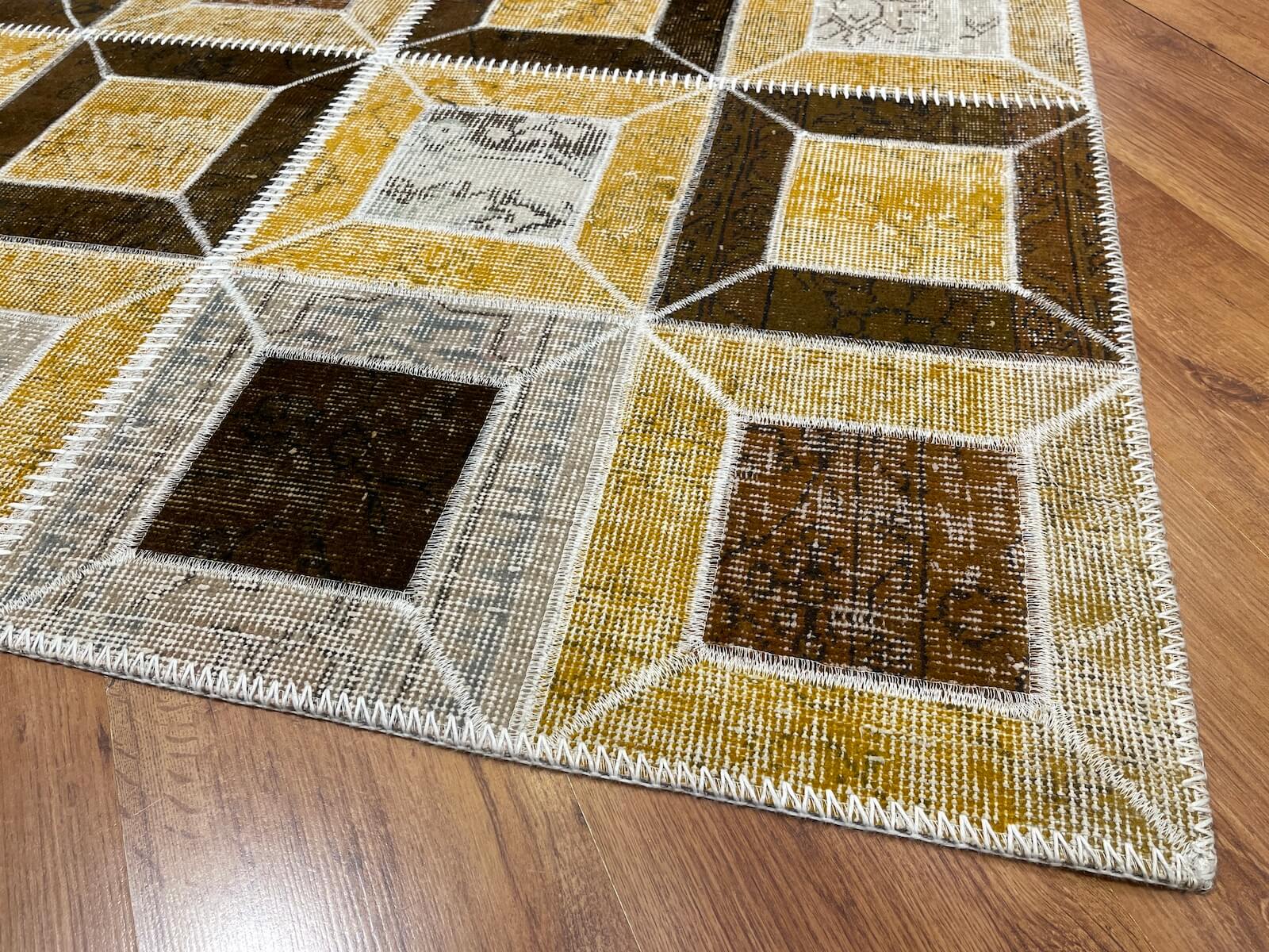 Patchwork Yellow Brownrengi Handwoven Rug – 126X190 by Camel Carpet