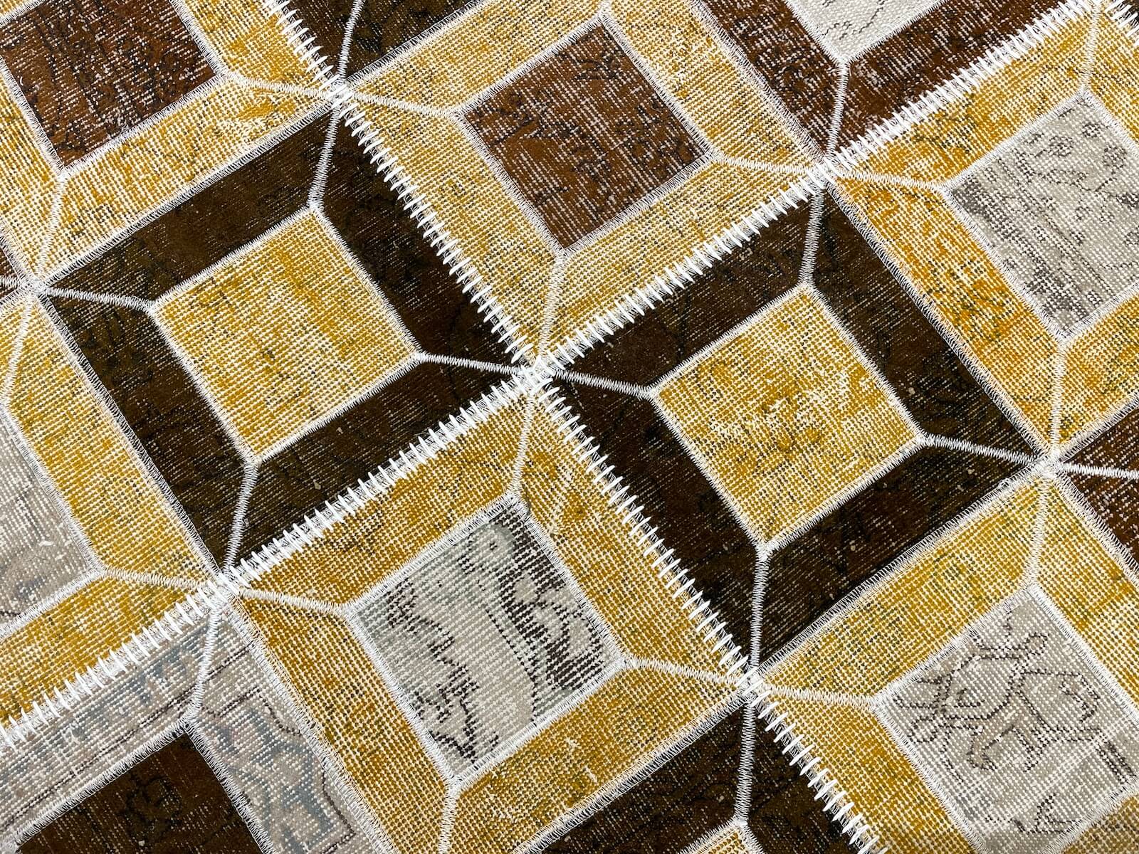 Patchwork Yellow Brownrengi Handwoven Rug – 126X190 by Camel Carpet