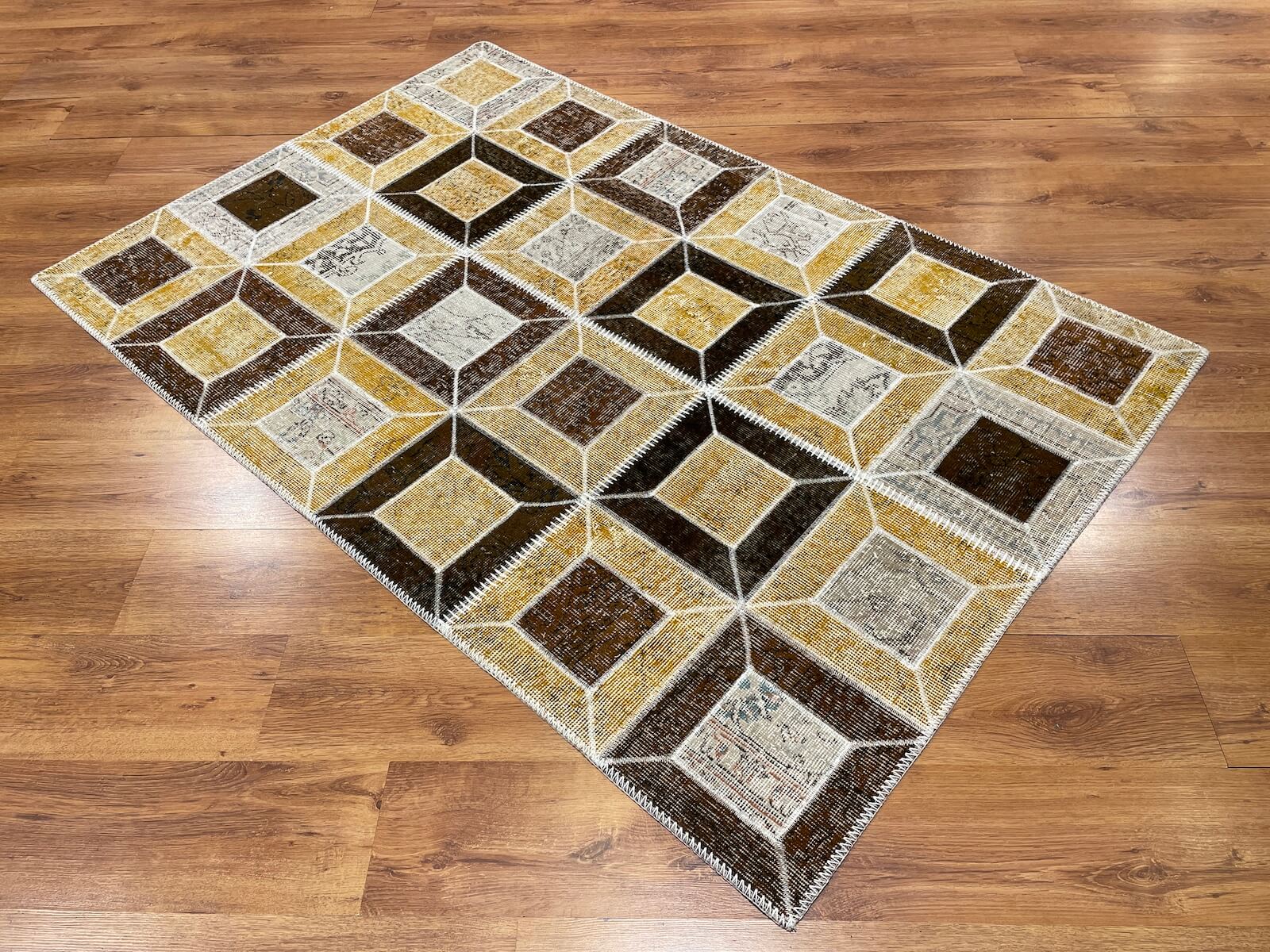 Patchwork Yellow Brownrengi Handwoven Rug – 126X190 by Camel Carpet