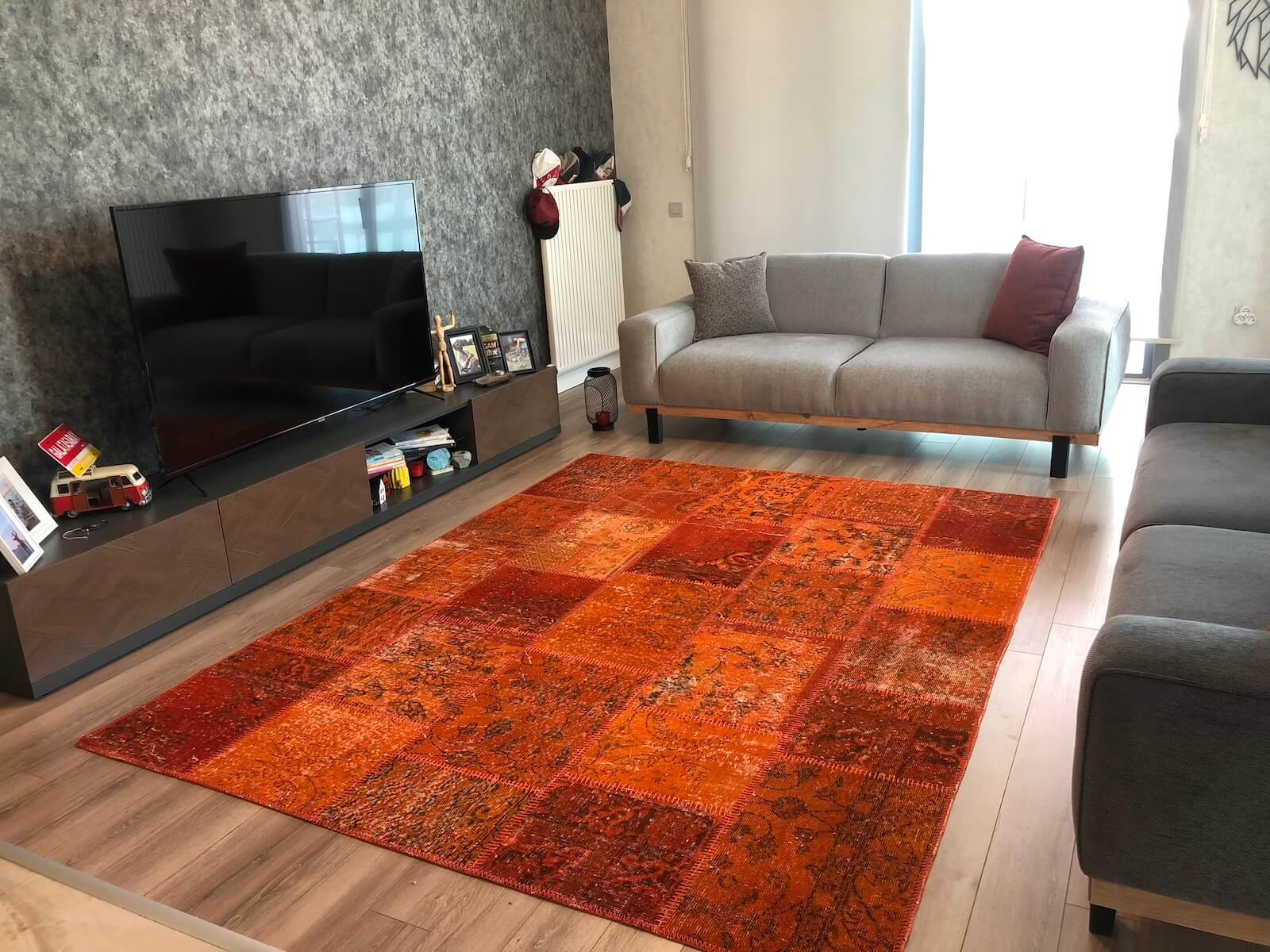 Patchwork Orange Handwoven Rug by Camel Carpet