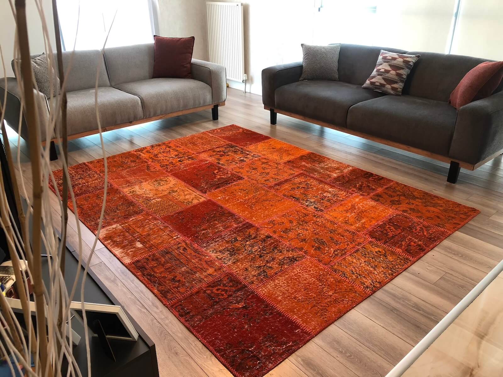 Patchwork Orange Handwoven Rug by Camel Carpet