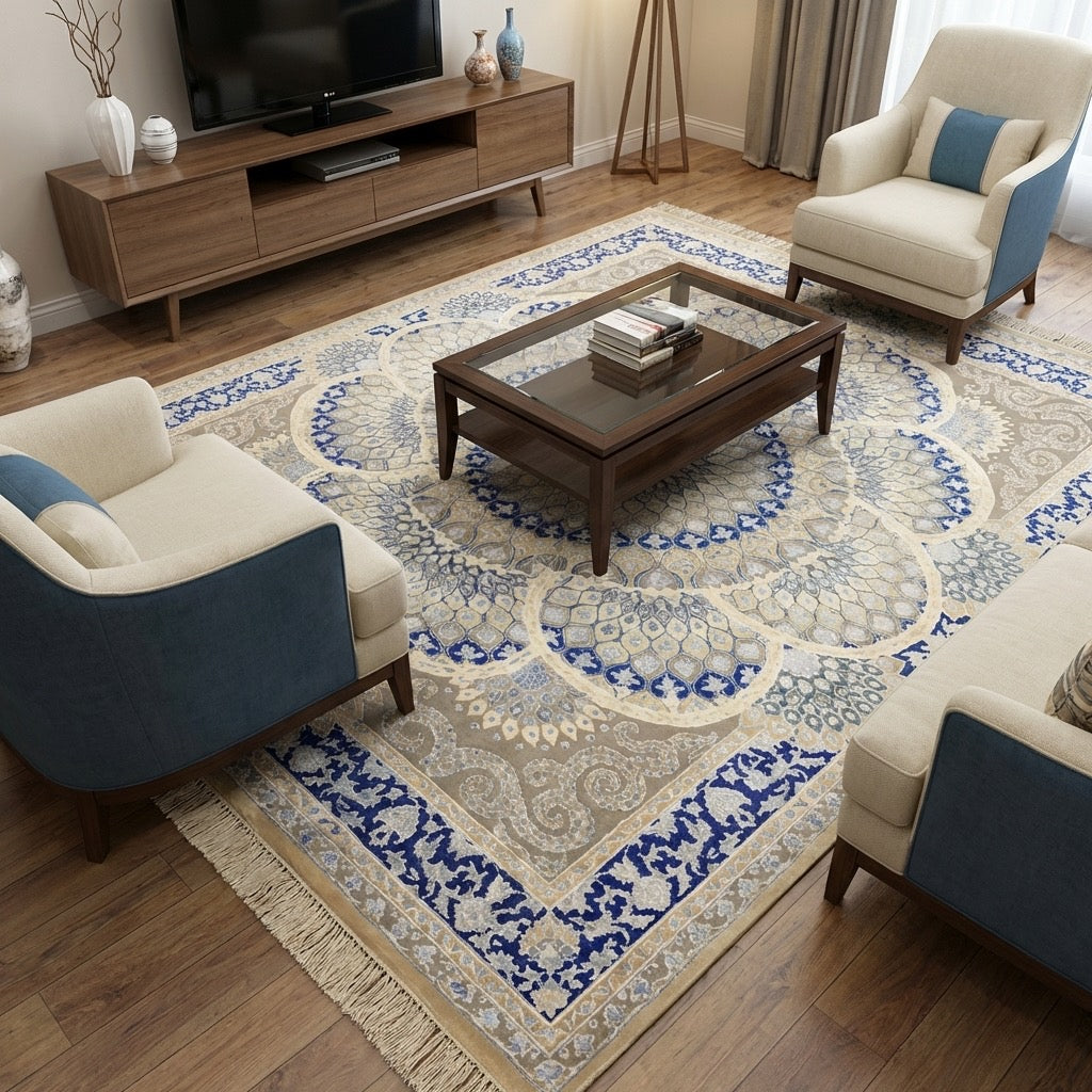 Pelas Silk-Blend Usak Handwoven Rug – 081035 by Camel Carpet